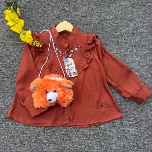 Kemeja Blouse Anak Perempuan Umur 2-7 Tahun Lengan Panjang Kain Rayon Twill Super Dan Free Tas Boneka