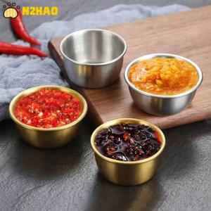 【N2HAO】 Sauce Dipping Bowl 304 Stainless Steel Dipping Cups Round Sauce Dishes 50 60ml Mini Reusable Seasoning Cups Dipping Cups
