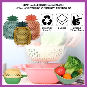 Drain Basket Bentuk Nanas 2 Layer Baskom Keranjang Saringan Cuci Buah Sayur Serbaguna - FR Gallery