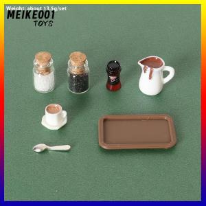 MEIKE001 7ชิ้นโมเดลเดสก์ทอปฉากจำลองชิ้นส่วนไมโครแฮนด์เมดขนาดเล็กบ้านตุ๊กตาถ้วยกาแฟจำลองอุปกรณ์ตกแต่งถาด