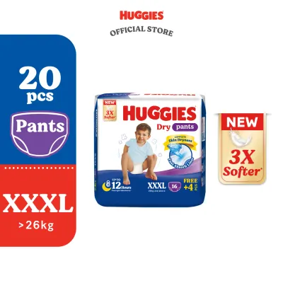 Huggies Dry Pants Diapers S64/M58/L48/XL40/XXL34/XXXL20 (1 Pack) - Fastest Absorbing Baby Diaper