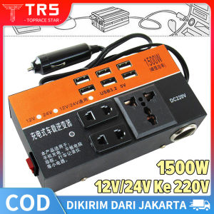 1500W Car Mobil Power Inverter DC Portable USB Car Power Inverter Adapter with 6 USB Ports 12V/24V To AC 220V Charger Fast Charging Car Universal Socket