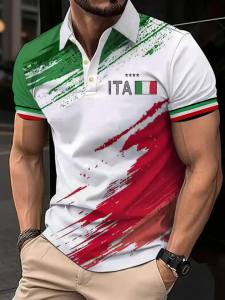 Jeans Fritz Italy Flag Brush Stroke Printed Polo Shirt For Men Short Sleeve Regular Fit Breathable Casual Patriotic Top COD Fast Delivery