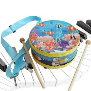 DAN LE Animal Pattern Childrens Drum Toy Wooden Double Sided Kids Hand Drum Portable Drum Sticks Strap Musical Instrument Toy Toddler Kids