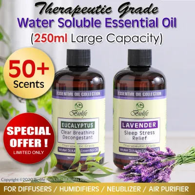 Biolife Water Soluble Aromatherapy Essential Oil (250ml) 50+ Scents. 100% Natural Botanical Extracts. Chemical Free. For use with Aroma Diffusers Air Revitalizers Air Purifiers Humidifiers.