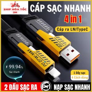Dây cáp sạc nhanh 4 trong 1 chuẩn PD27w - 65w siêu bền sạc nhanh cho macbook smartphone laptop . Lỗi 1 đổi 1