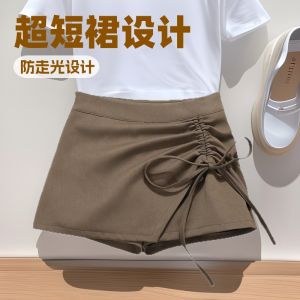 COD实拍不规则侧边抽绳系带裤裙设计感褶皱超短裙防走光包臀裙子93572026新品