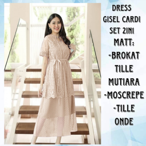 Dress Wanita Terbaru /Dress Gisel Cardi Set 2in1 Size L dan XL Matt Tille Mutiara Mix Moscrepe