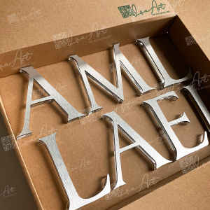 Chữ alu màu xước bạc dày 10mm chữ nổi số nổi chữ dán tường decor trang trí sang trọng