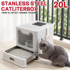 Foldable Cat Litter Box with Lid Enclosed Potty Large Top Entry Anti-Splashing Toilet Easy to Clean