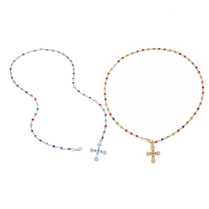Elegant Collarbone Necklace for Women Featuring a Dainty Colorful Crosses Pendant and Statement Layered Chains