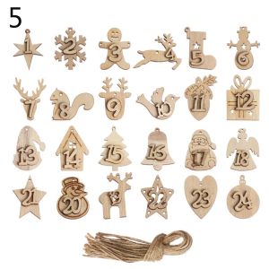 ZOOGGJZ 24pcs/set DIY คลิป คริสต์มาส ถุงของขวัญตกแต่ง ปฏิทินจุติคริสต์มาส ป้ายหมายเลข นับถอยหลังแท็กแขวน จี้ไม้