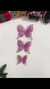 Đồ trang trí hình bướm cho cây thông Noel bướm lấp lánh màu hồng bướm nhân tạo dùng để trang trí cho tiệc Giáng sinh vòng hoa dây trang trí bướm 3D rỗng kích thước 5 inch.