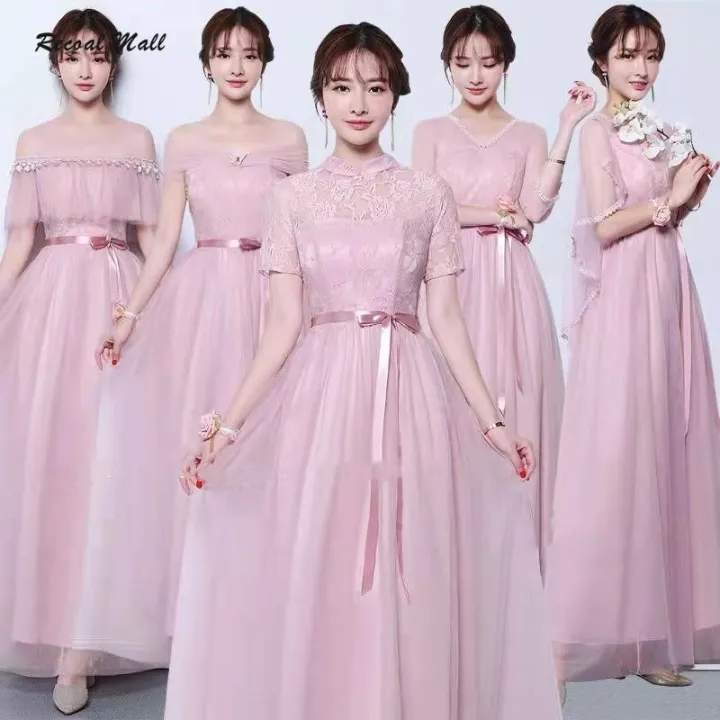 Recoal Korean Style Large Size Elegant Pale Mauve Pink Color Bridesmaid  Dress Wedding Dress Skinny Temperament Maxi Evening Dresses Party Dress 