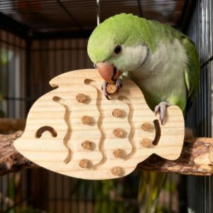 OUTOPEN Bite Resistant Parrot Puzzle Toys Wooden Wear-Resistant Bird Perch Stand Funny Durable Bird Chewing Toys Interactive