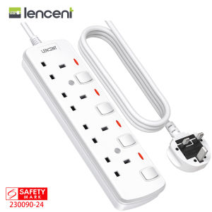 LENCENT 4 Way Extension Lead UK 3 Pin Grounded Socket Outlets Power Strips Plug Extension with 2-Meter Extension Cord Cable with Individual Switches