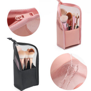 【Natural style】1Pc Stand Cosmetic Bag for Women Clear Zipper Makeup Bag Travel Female Makeup Brush Holder Organizer Toiletry Bag
