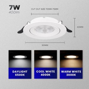 [3 COLOR] 7W BLACK/WHITE LED EYEBALL 240V COB LED BLACK/WHITE FRAME RECESSED SPOTLIGHT