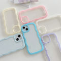 2 IN 1 Macaron Solid Color Wave Frame Transparent Phone Case for iPhone 13 12 Pro Max 11 Xr Xs Max X 7 8 Plus Clear Thicken Shockproof Bumper Soft TPU Back Cover Casing. 