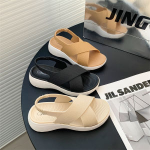 [Free Shipping] New Two-Tone Criss-Cross Strap Sandals Summer WomenS Outdoor Casual Shoes Thick-Soled Fashionable Beach Sandals
