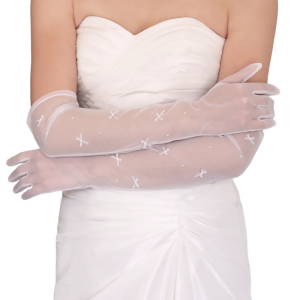 Romance Wedding Gloves Seethrough Lace Arm Sleeves With Decorative Bowknot Long Gloves for Bridal Shower Formal Occasion