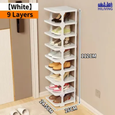 LOCAL BRAND Multi-Storey Shoe Rack Organizer Shelf PP Plastic Foldable Black/White Space-Saving Home Storage Durable & Waterproof