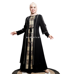Gamis Abaya Turkey Amarta 127 Hitam Putih Dewasa Muslim Bordir dan Payet Andinicollection