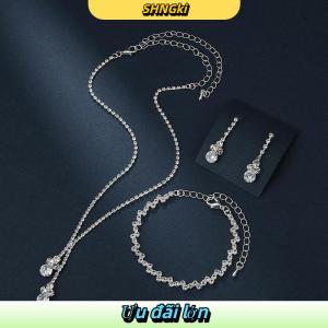 SHNGki 3Pcs Thời Trang Phụ Nữ Của Trang Sức Set Với Zircon Bông Tai Dây Chuyền Vòng Đeo Tay Trang Trí Đám Cưới