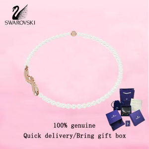 💎 Swarovski 💎 Womens fashion necklace Rose gold crystal pearls magnetic clasp feathers white diamonds 5669221 Idyllia necklace Valentines Day gift Birthday gift