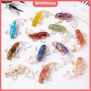 WHPHous Crystal Stone Gravel Lucky Koi Fish Figurine Resin Mini Quartz Fancy Carp Statue Home Decor Desk Ornament Gift