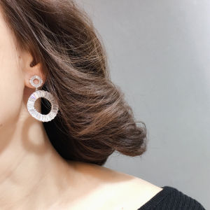 SEQUITO Temperament Irregular Big Round Drop with AAA CZ Crystal Pendant Earrings for 925 Sterling Silver Pins Women Statement Long Earing Jewellery Dress Accessories SE203