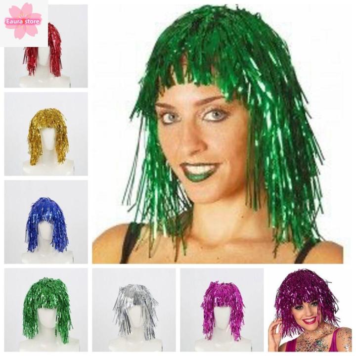 EAURA Funny Foil Tinsel Wigs Fancy Dress Glitter Halloween Colored Wig Tassel Metallic Shiny Party Wig Lazada PH