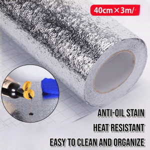 Heat Resistant Wall Sticker Kitchen Grease-proof & Dirt-proof Aluminum Foil Wall Paper Durable and Easy to Clean and Organize