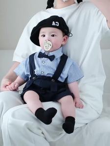 Childrens summer outfit for boys short-sleeved shirt and overalls two-piece set infant clothing for 1-year-old and 100-day-old babies