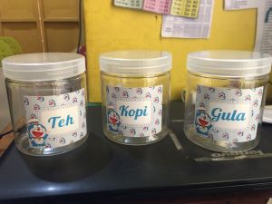 D2-TEMPAT/TOPLES GULA KOPI TEH TAHAN AIR DAN MINYAK WATERPROOF STIKER TOPLES DORAEMON BIRU