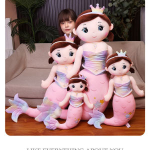 Cute Crown Mermaid Plush Toy Cartoon Mermaid Princess Big Size Stuffed Toys Hotdog Pillow Long Doll Animal Fish Girls Toy Birhtday Gift For Girls