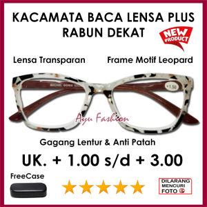 FREE CASE - Kacamata Plus Rabun Dekat Baca-  Frame Motif Leopard - Frame Mika - Gagang Lentur Ukuran Ada +1.00 sampai +3.00