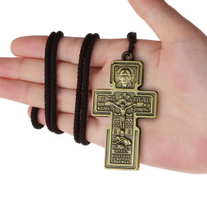 Russian Eastern Orthodox Jesus Cross Pendant Necklace Braided Rope Chain Necklace Women Men Holy Prayer Jewelry Gift