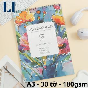 Sổ Vẽ Màu Nước Watercolor 180gsm – Giấy Vẽ Chuyên Dụng 30 Tờ (A3/A4/A5) LIM ART