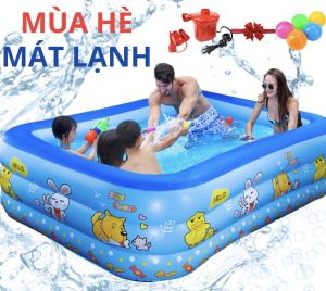 Bể bơi gia đình 2M1+Bơm điện 2 chiều cao cấp-(Tặng kính và 2 miếng vá lọ keo) đáy dày chống trơn trượt kèm miếng vá