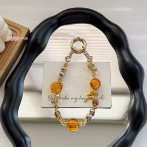 Retro rose mobile phone lanyard light luxury handmade bead crystal car key womens bag decoration