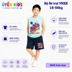 (18-60kg) Đồ bộ bé trai sát nách size khủng VNXK vải xuất mỏng mát in hoạt hình nổi tiếng