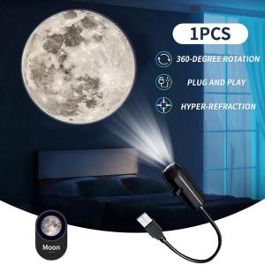 Moon Lamp Night Light LED 10 in 1 Moon Projector with 360° Adjustable Angle USB Charging Star Projector Mood Lighting for Bedroom Ceiling Room Decor (1/3/6/10 Slides)