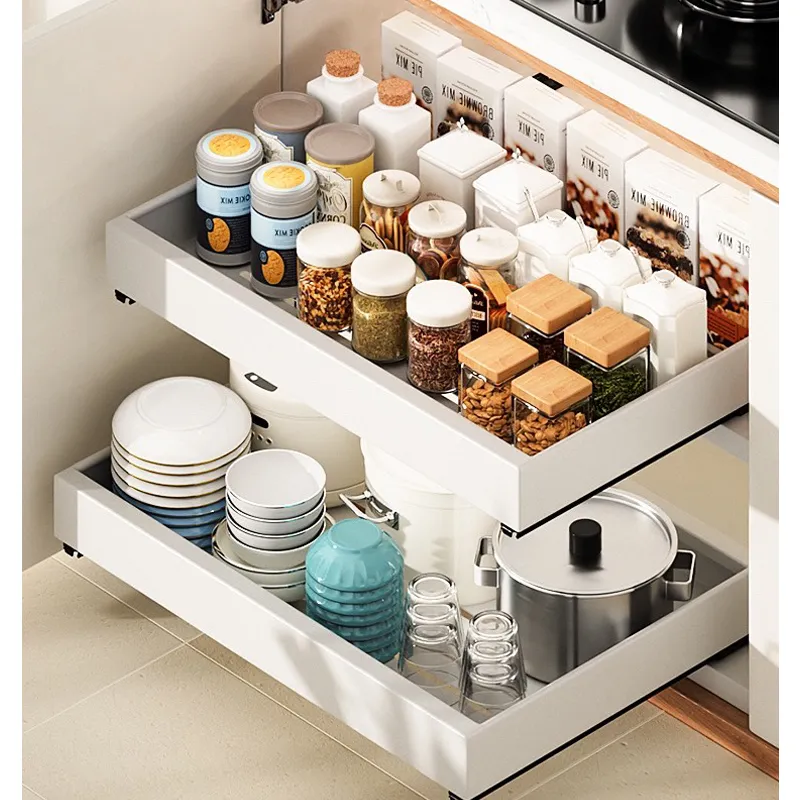 Scalable Pull-out Kitchen Storage Rack with Slide Rails Drawer