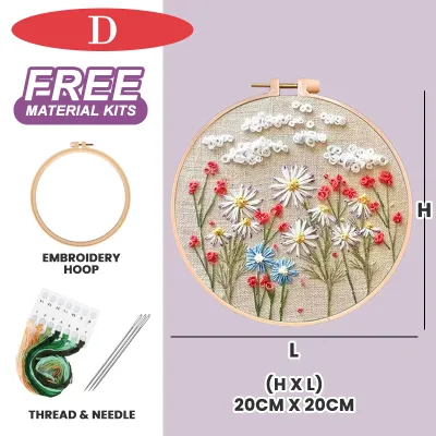 DIY Flower Embroidery Kit Beginners Hand Sewing Needlework Handicraft Art Kit 刺绣材料包 Set Sulaman DIY