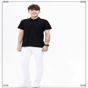 💝【Low price】💝GUIN เสื้อยืดสีดำมีปกสีพื้นเสื้อแขนสั้นผู้ชายและผู้หญิงฤดูร้อน