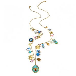 HOTOTO Long Style Enamel Ceramic Necklace Stainless Steel Bohemia Multiple Pendant Necklace Unique Vintage Jewelry for Women Jewelry Accessories