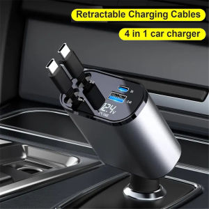 120W Fast Car Charger Rectractable Cable 4 in 1 Type-C dan Android USB Pengisi Daya Mobil Pengisian Cepat