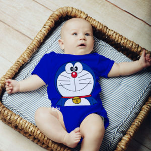Bộ đồ liền thân cho bé kiểu dáng Doraemon chất liệu cotton phù hợp cho bé từ 0-12 tháng tuổi.