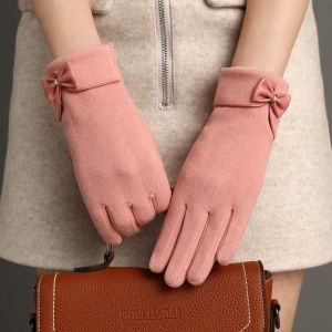 YOCKY Simple Cute Bow Warm Gloves Plus Velvet Suede Mittens Winter Gloves Touch Screen Gloves Female Gloves Full Finger Gloves